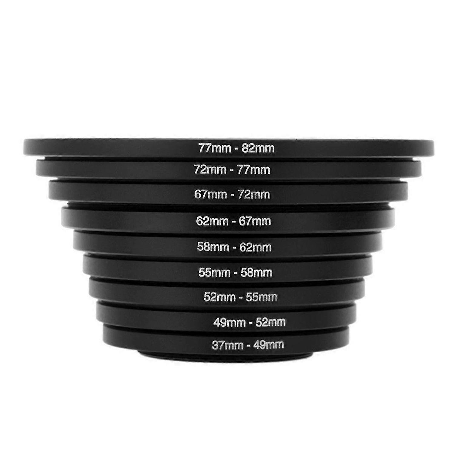 9Pieces Filter Ring Adapter Set Camera Lens Filter Metal Stepping Rings Kit 37-82mm DSLR Camera Lens