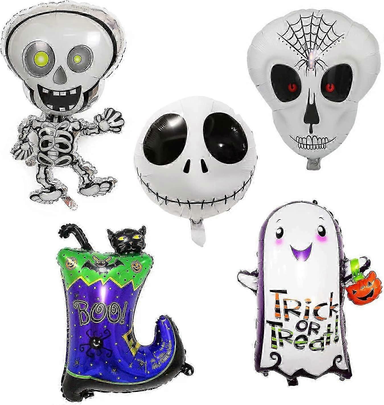 5pcs Large Halloween Foil Balloon Ghost with Pumpkin Lantern Skeleton Skull Boot Mylar Balloon for Party Supplies Holiday Decorations