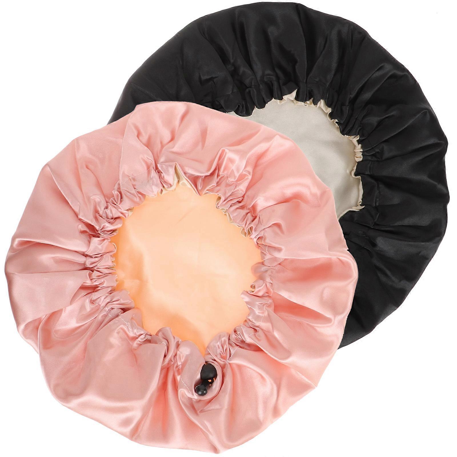 Satin Cap Sleeping Hat Women Home Use Assorted Color 2Pcs