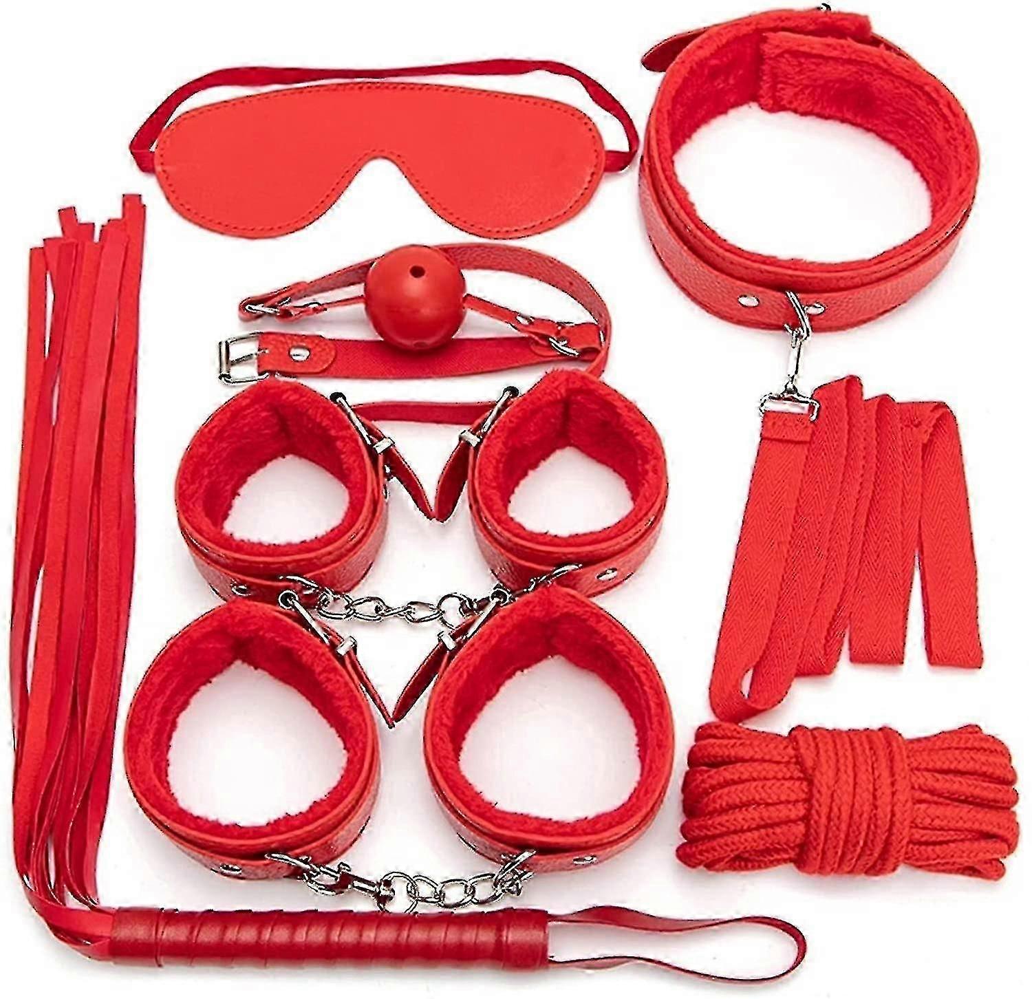 7pcsset Leather Bodaged Kit Adlt Explay Hndcffswhpsball Ggropecollr Bdm