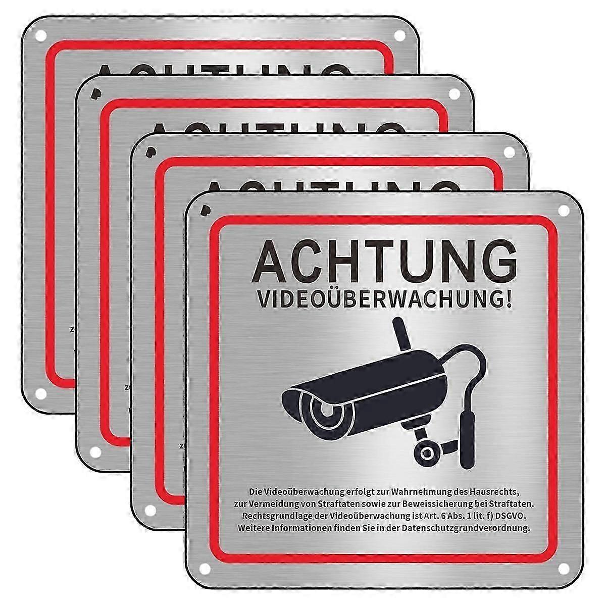 Pack of 4 Metal Video Surveillance Signs, 15x15cm for UK Private Property Warning and Security