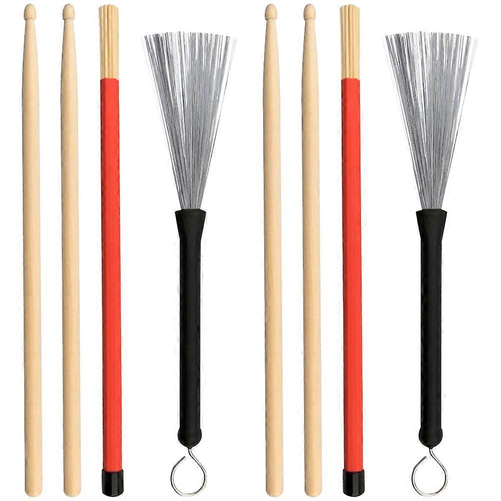 Drum Wire Brush Maple Drumsticks 2Sets for Music Playing Assorted Color
