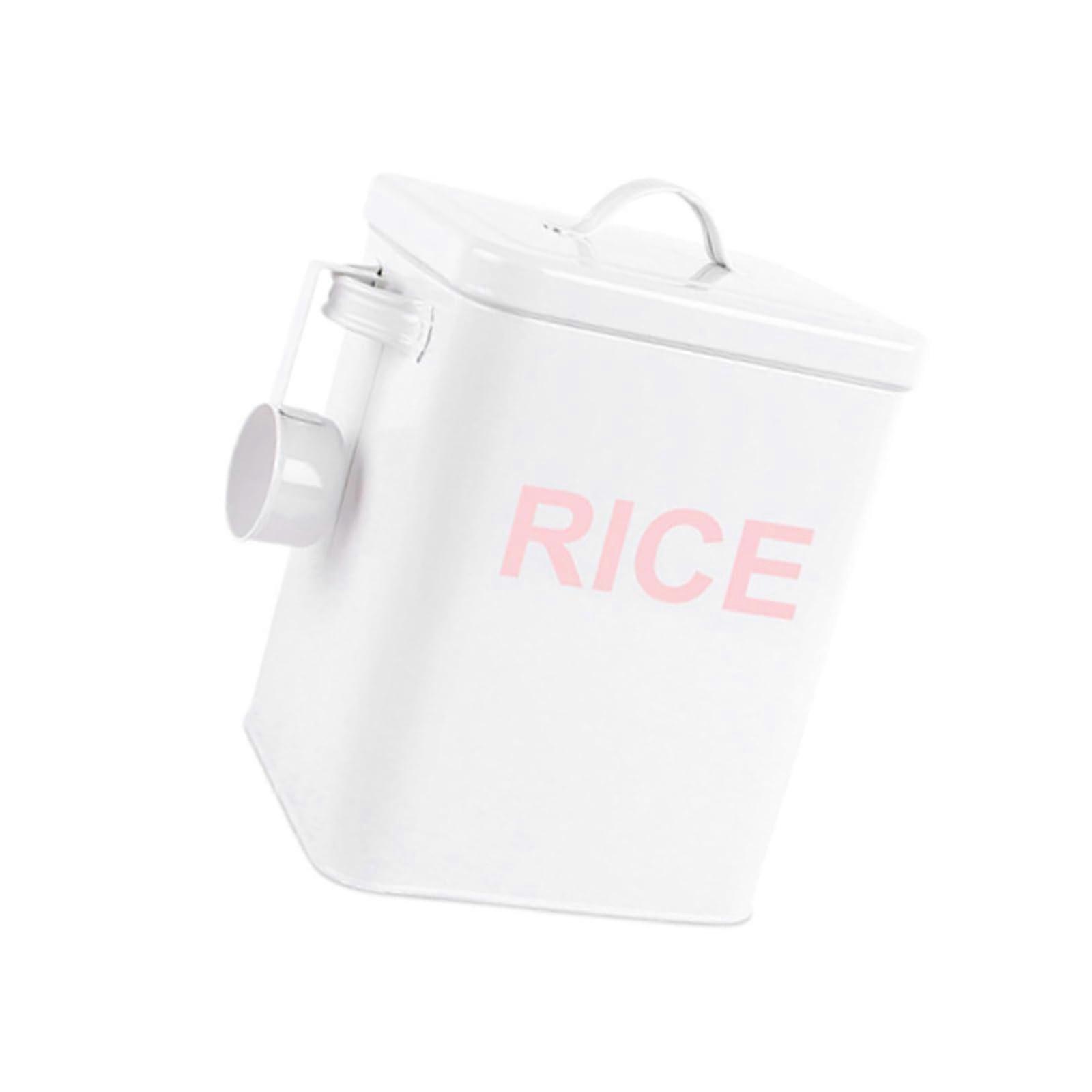 Airtight Rice Storage Container Pet Food, Countertop Organizer Jar And Spoon Canister, EasyGrip Handle, White, Size M