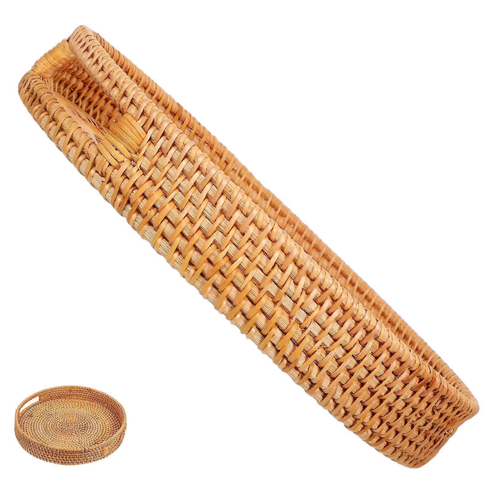 Round Rattan Tray Serving Tray for Fruits and Snacks with Handle 1 Piece