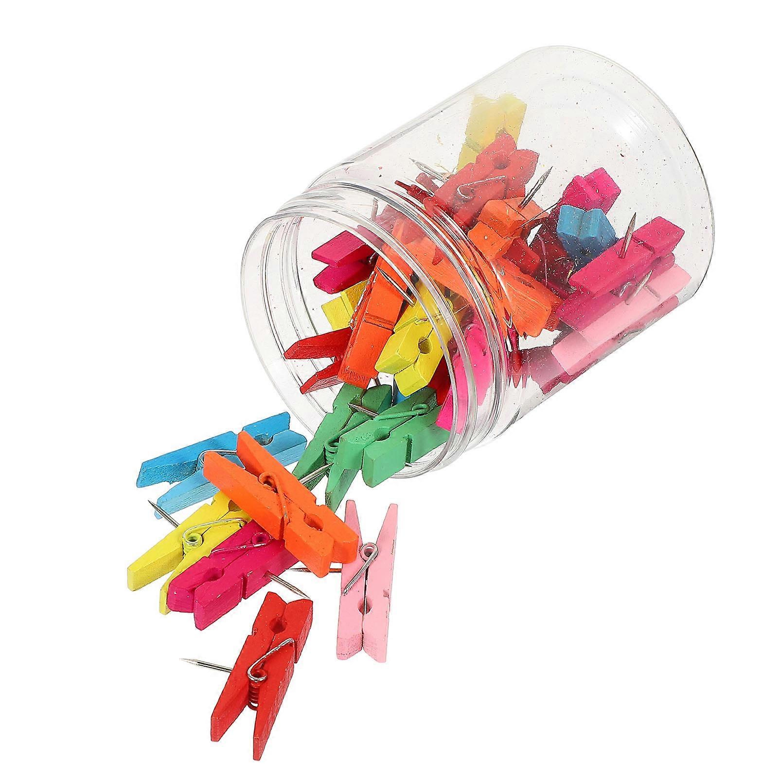 Wooden Photo Clips Push Pin Clips for Fixing 150Pcs Assorted Colors