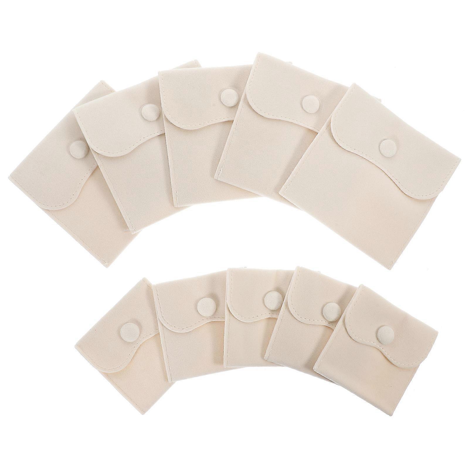 Small Jewelry Bag Beige Lint Material with Snap Button 10Pcs
