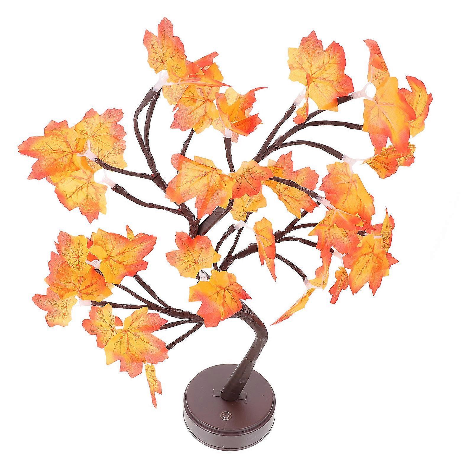 Maple Leaf Tree Lamp 2Pcs Orange Thanksgiving Day Tree Light with Creative Design for Decor