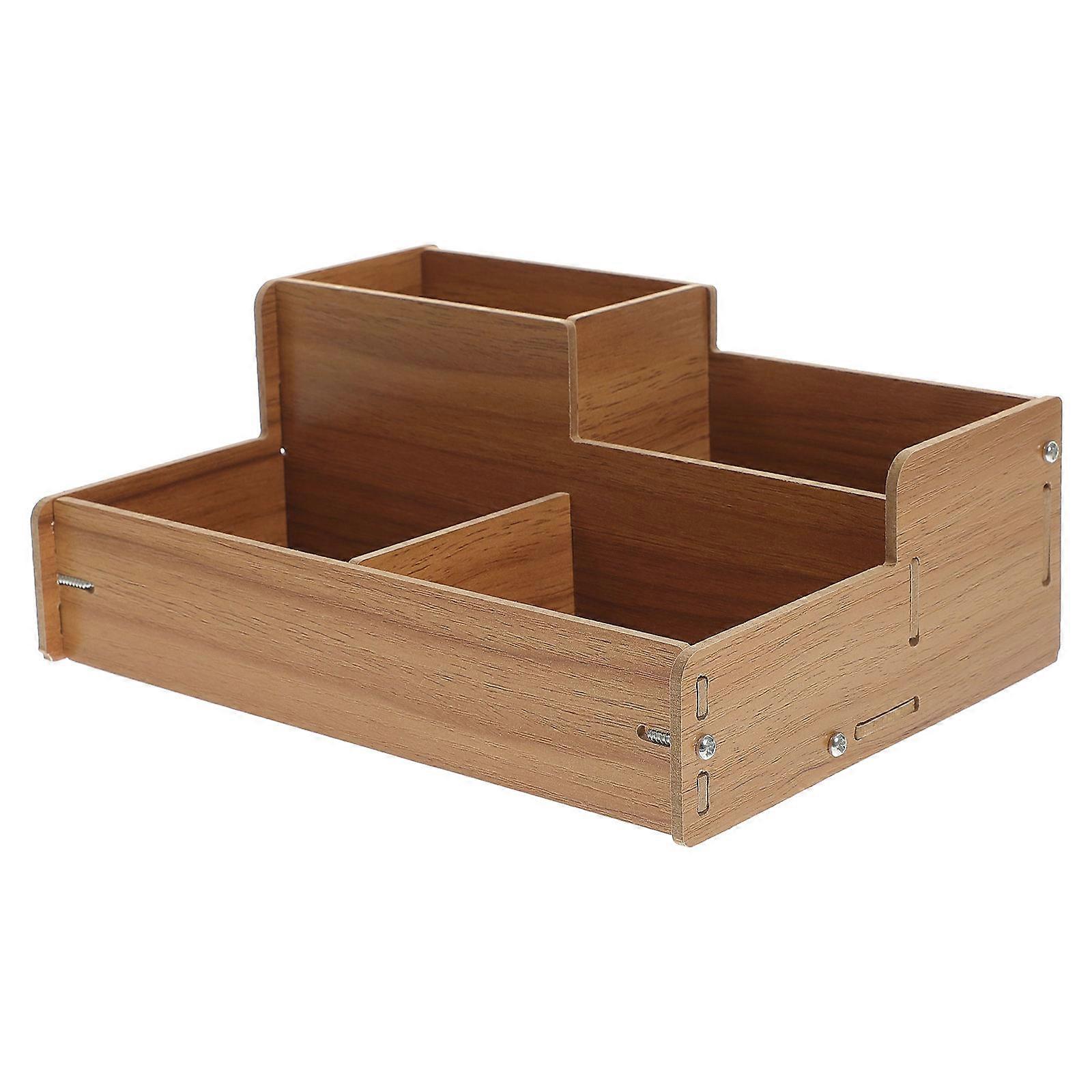 Desk Organizer For Office Use 2Pcs Light Brown Wooden Multi-Use Storage Solution With Rectangular Design For Office Workers