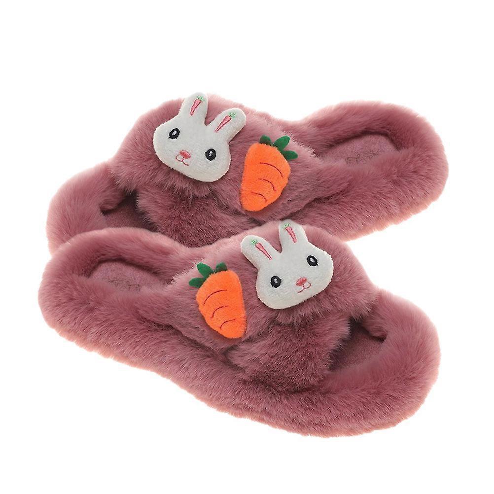 Outdoor Plush Slippers Open Toe Slippers for Wearing 2Pairs Pink Material