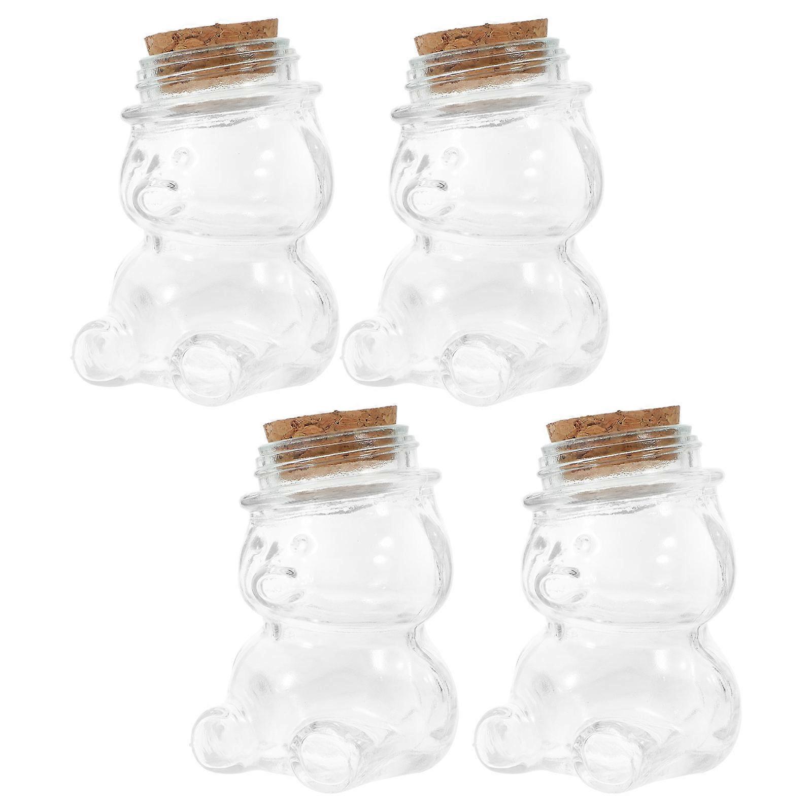 Candy Container With Lid Bear Shape Honey Bottle Glass Transparent Home Use 4Pcs