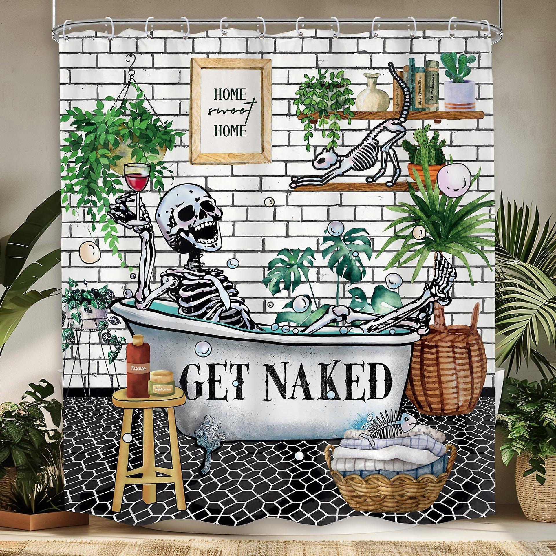 Neon Funny Skull Shower Curtain Skeleton Gothic Spooky Unique Cool Bone in