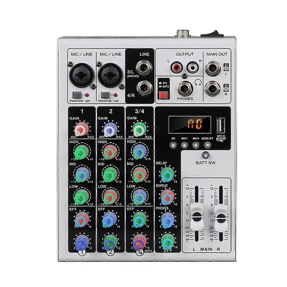 4-Channel XLR Audio Mixer DJ Karaoke Mixing Console XLR Bluetooth 48V Phantom Power for PC MP3 Recording UK Plug