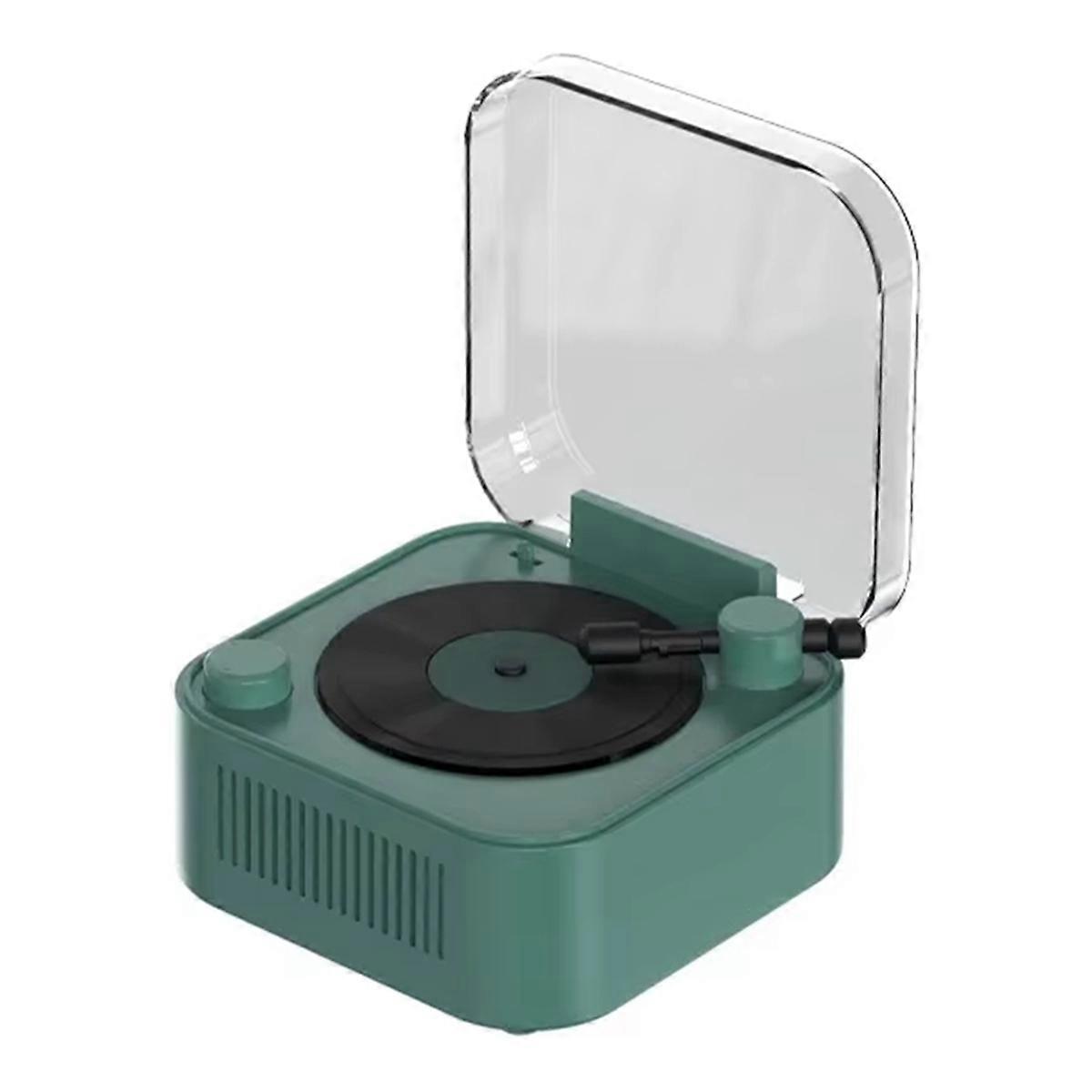 Vintage Turntable Wireless Bluetooth Speaker Long Battery Dark Green