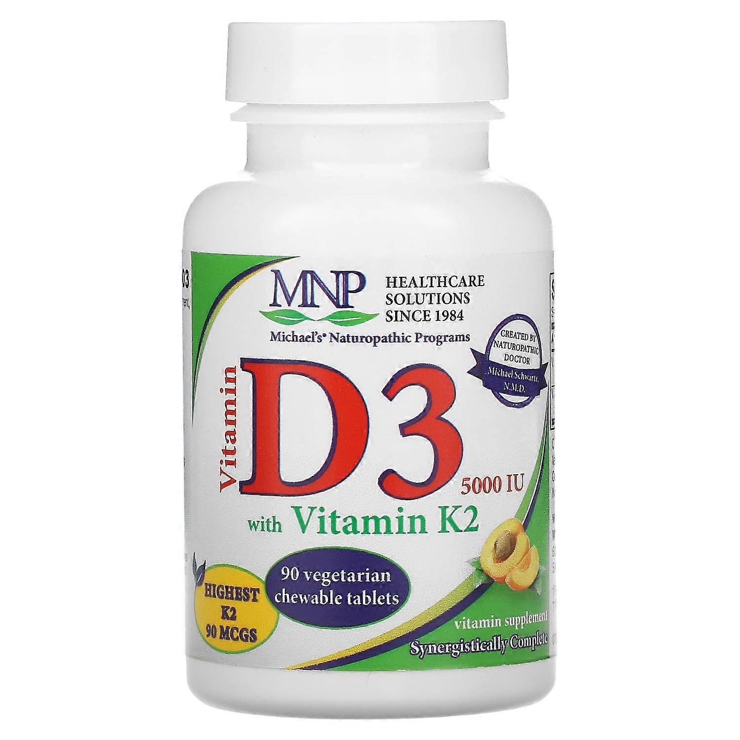 Michael's Naturopathic, Vitamin D3 with Vitamin K2, Apricot, 5,000 IU, 90 Vegetarian Chewable Tablets
