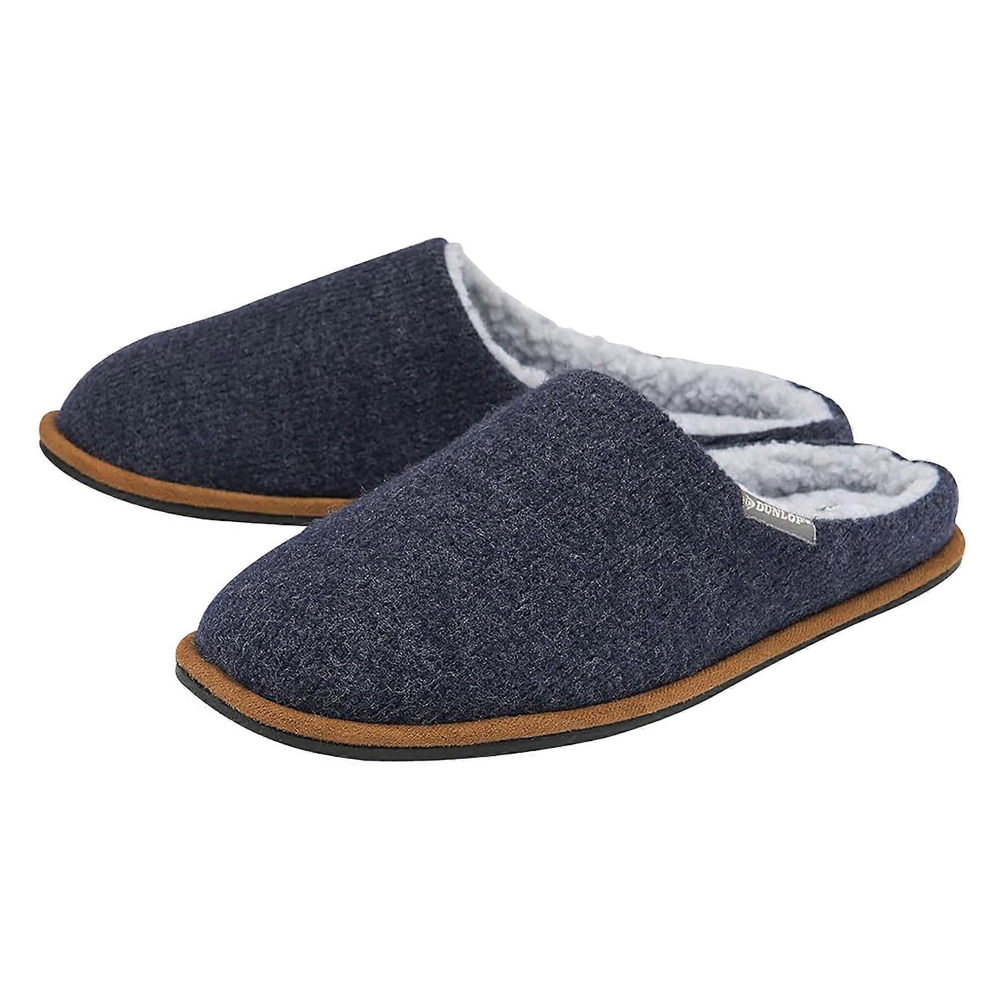 Dunlop - Mens Plush Lined Mule Slippers With Memory Foam