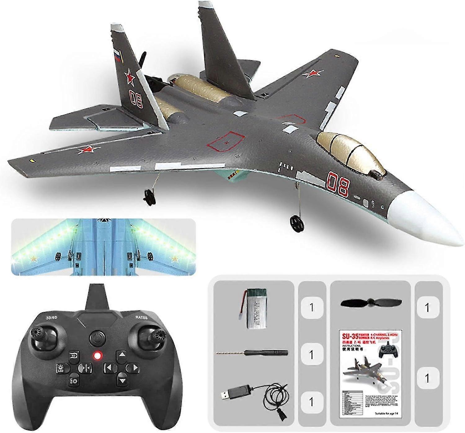 Fighter Jet RC Plane - 6 Axis Remote Control Aircraft for Kids with Light (1 Battery)