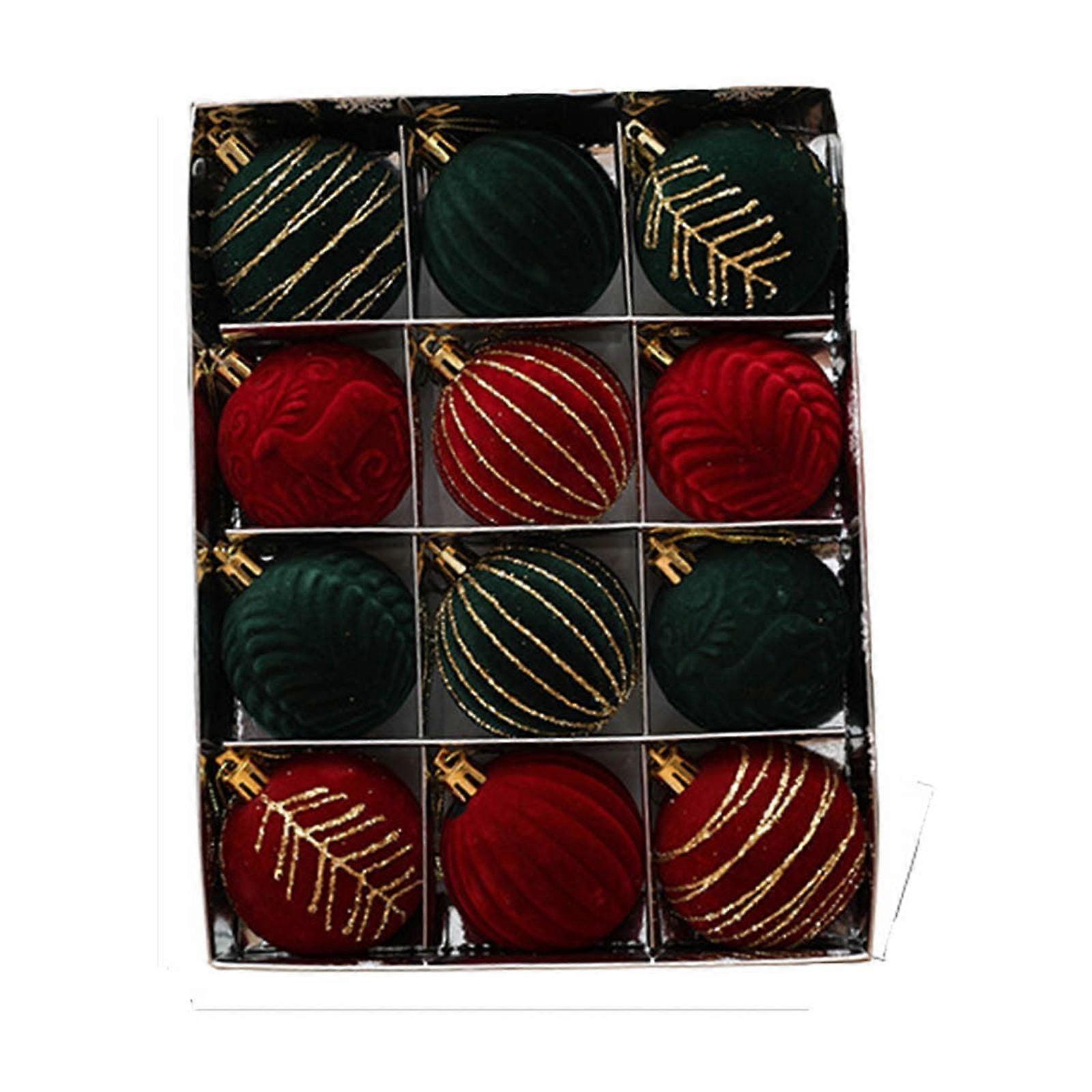 ZKCCNUK 12pcs Red Flocking Christmas Ornaments 6cm Painted Hanging Balls for Tree Decor, compatible with flannel balls