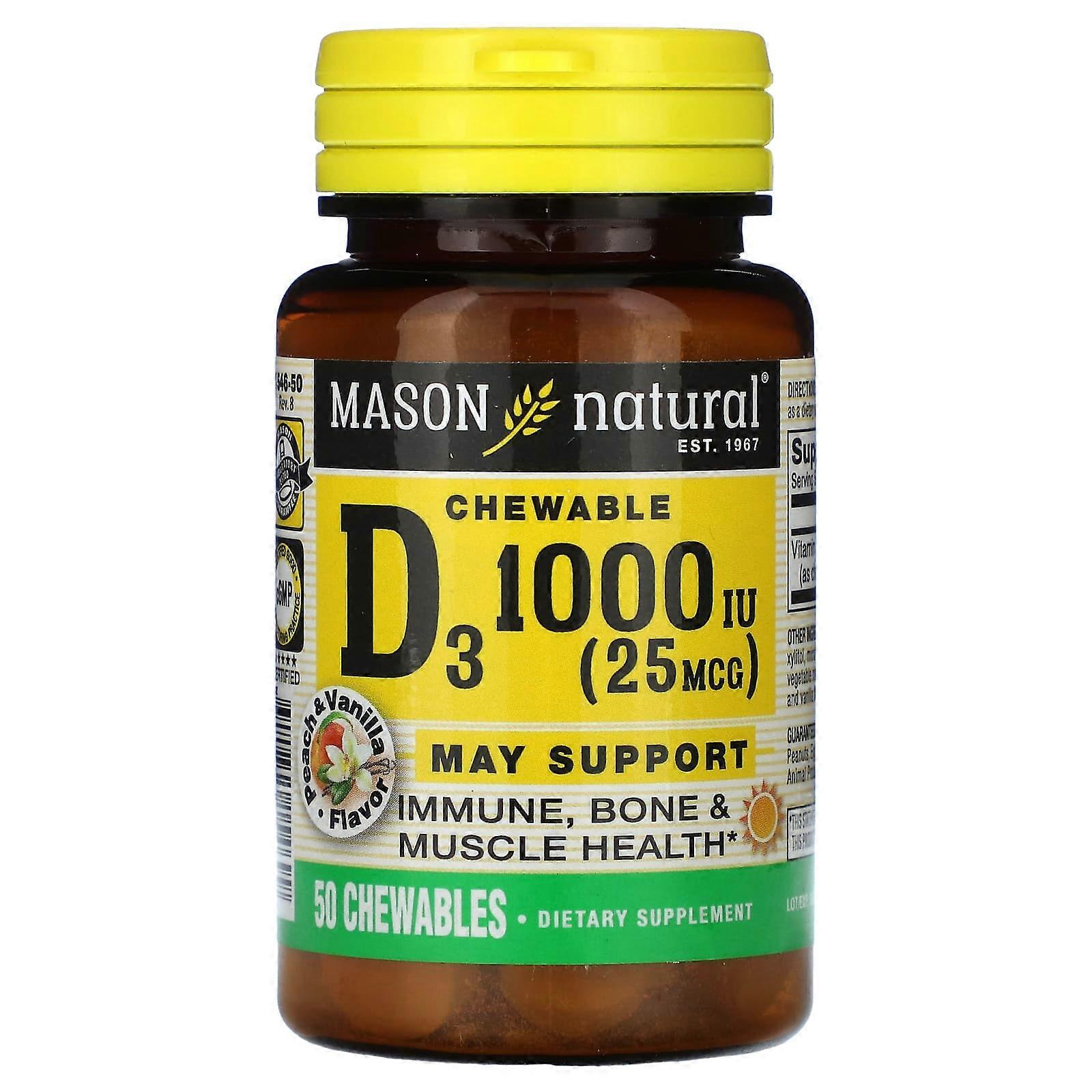Vitamin D3, Peach & Vanilla, 25 mcg (1,000 IU), 50 Chewables