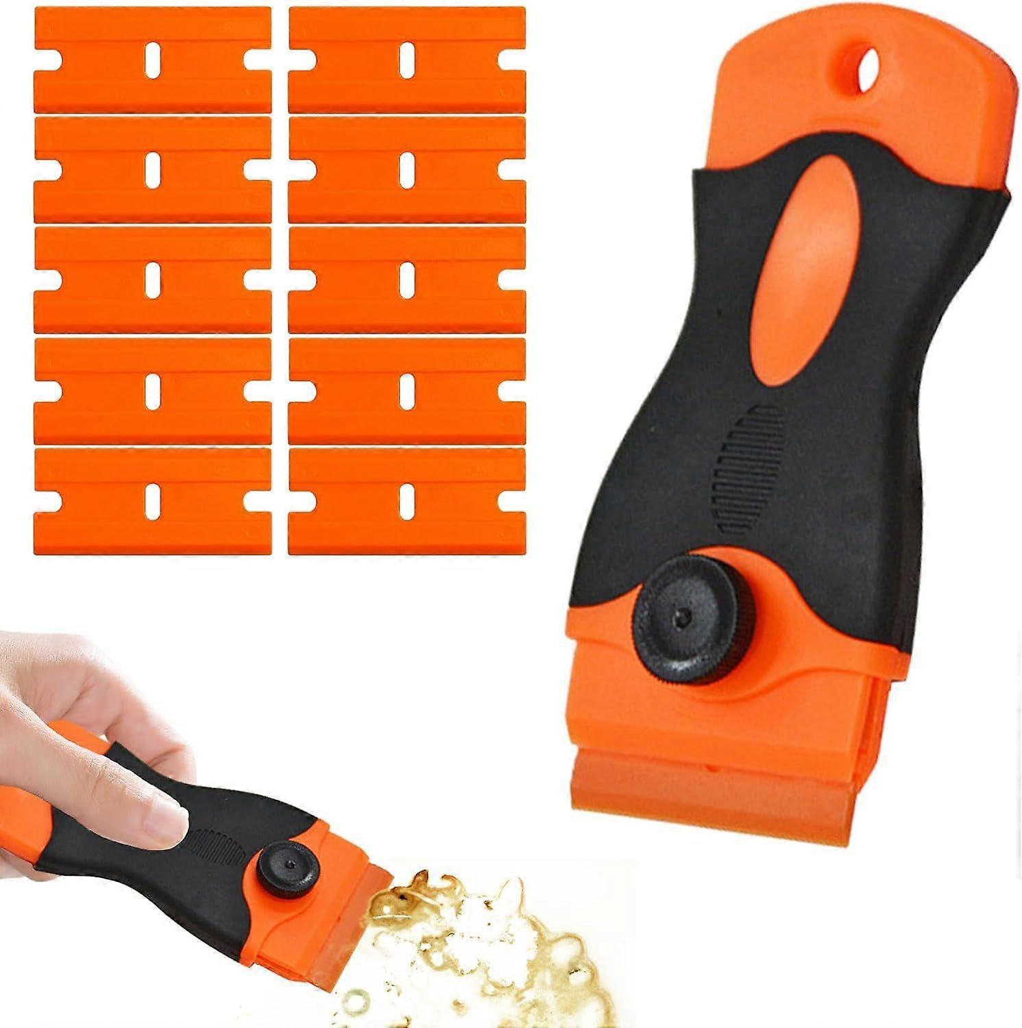Plastic Scraper with 10 Plastic Razor Blade Paint Scraper Tool Window Scraper with Blades Plastic Scraper Tool Non Scratch for Remove Glass Window Car
