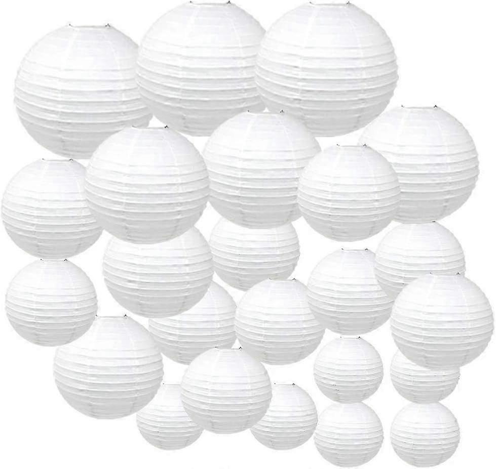 Decorative Round Chinese Paper Lanterns 24pcs Assorted Sizes - White