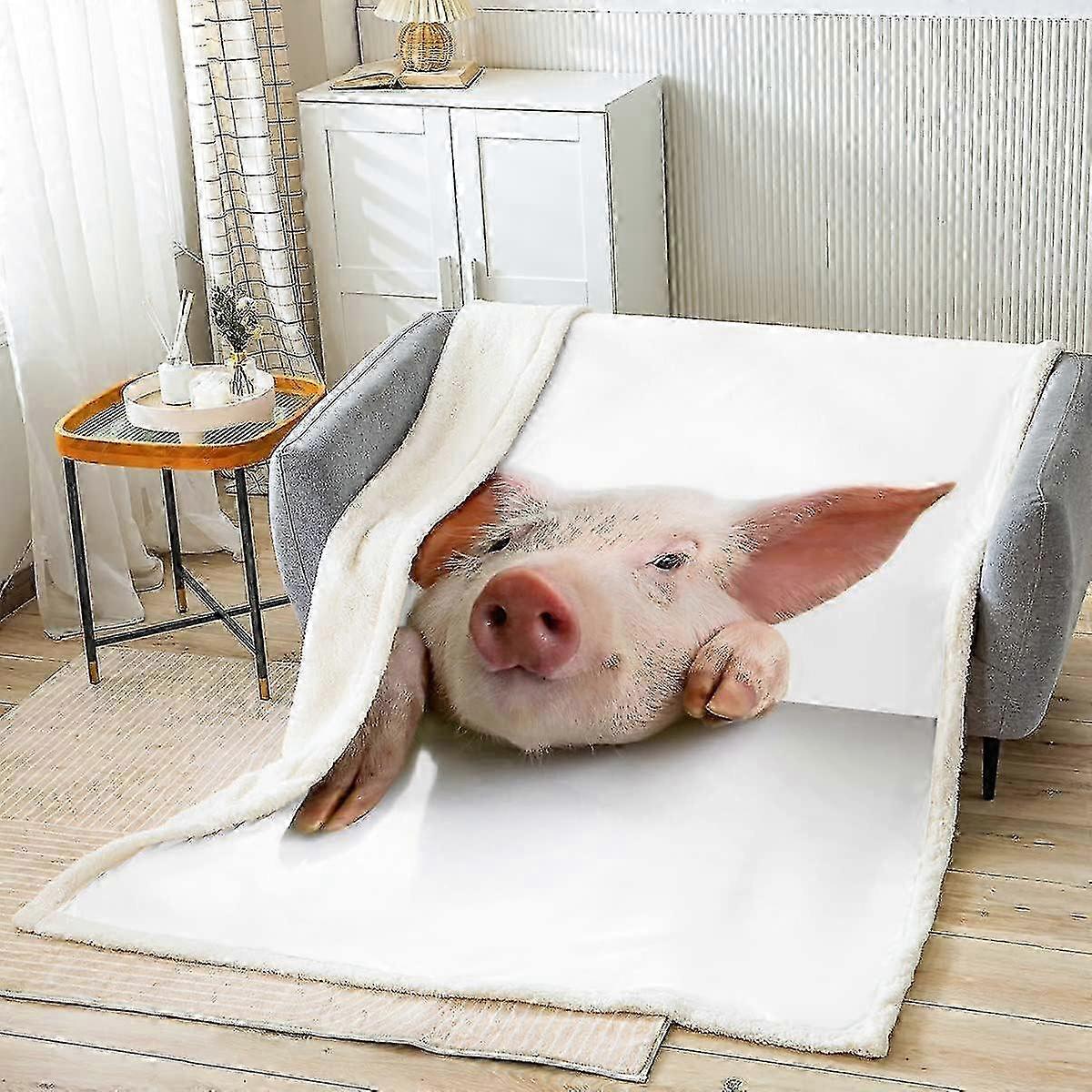 Cute Pig Sherpa Blanket D Animals Fleece Throw Blanket Kawaii Pig Plush Blanket for Bed Sofa Pig Animals Warm Fuzzy Blanket Double
