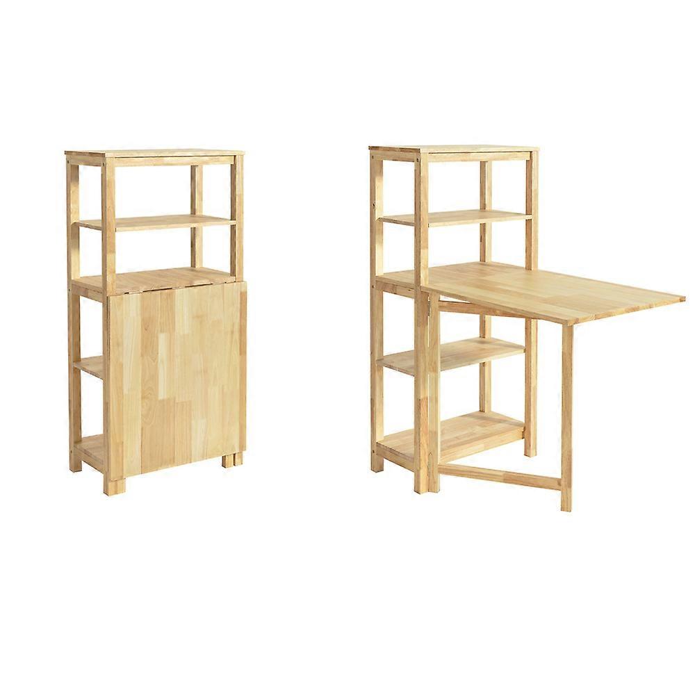 Folding Dining Table Dining Room Table Kitchen Table with 5 Tier Shelves,Rubber Wood Dining Table,SoBuy FWT70-N