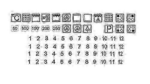 2025 Cooker Sticker Set For Hob And Oven Labelling, 0.5 X 0.5 Cm, Black On Transparent Background