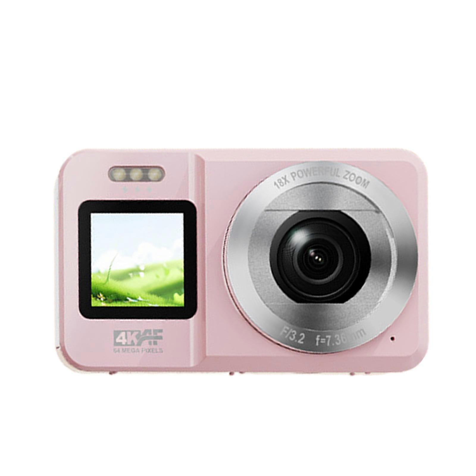 Portable 64MP 4K Digital Camera Double Screen 18X Opticals Zoom Pink Camera for Teens Beginners Multicolor