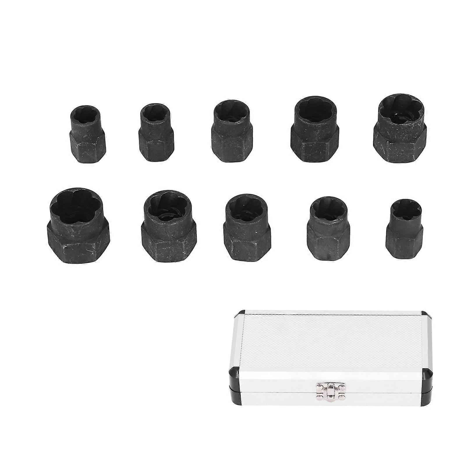 10Pcs Nut Remover Set Stripped Lug Bolt Broken Screw Extractor Hex Socket Tool Multiple Sizes