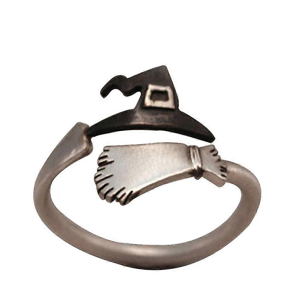 かわいい女性ハロウィンウィッチハットほうきオープンフィンガーリング調節可能なジュエリーギフトY