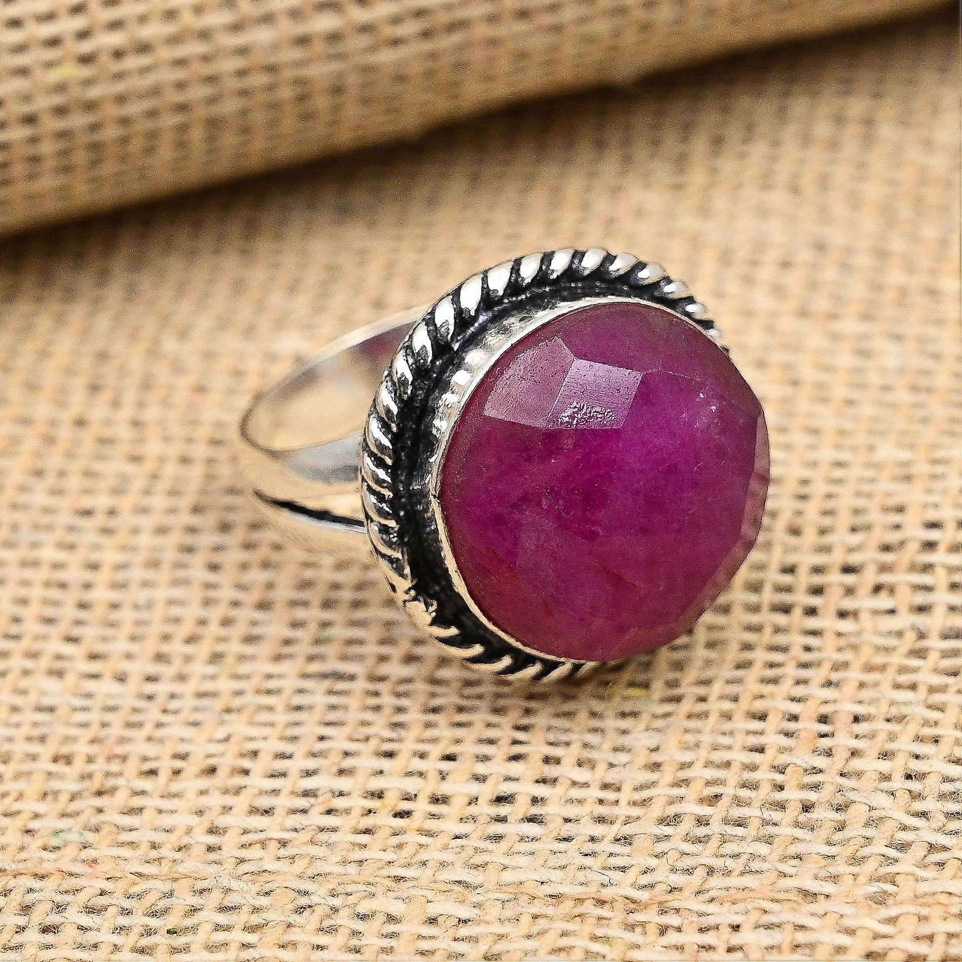 Faceted Ruby Gemstone Handmade Solid 925 Sterling Silver Ring Jewelry