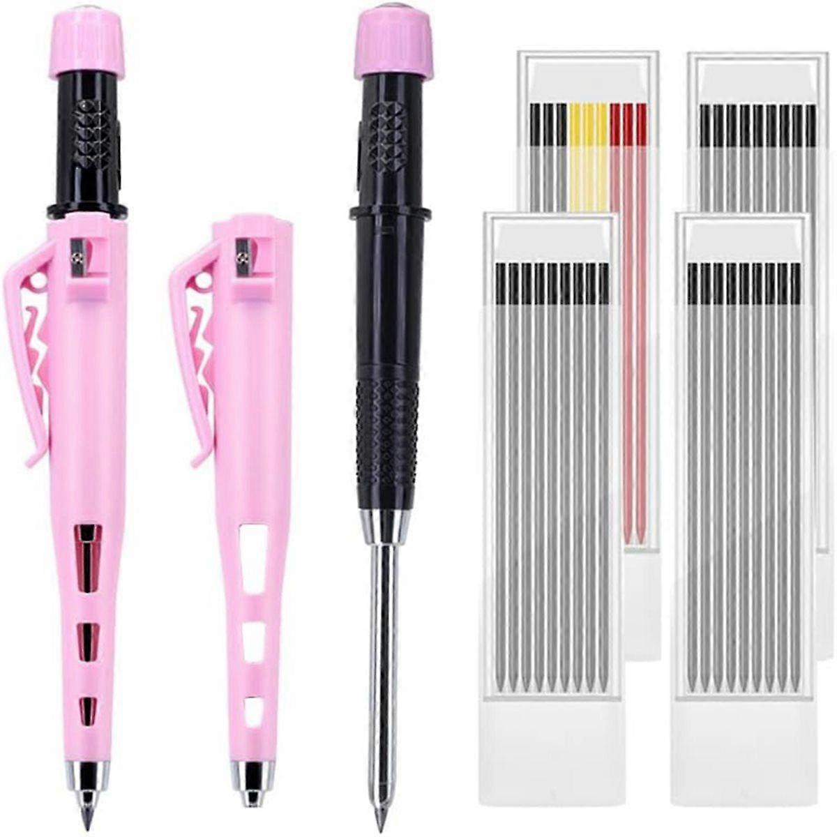 55mm Long Nib Carpenter Pencil Set - 2 Deep Hole Marking Pencils with 4 Boxes 36 Refill Leads, Work