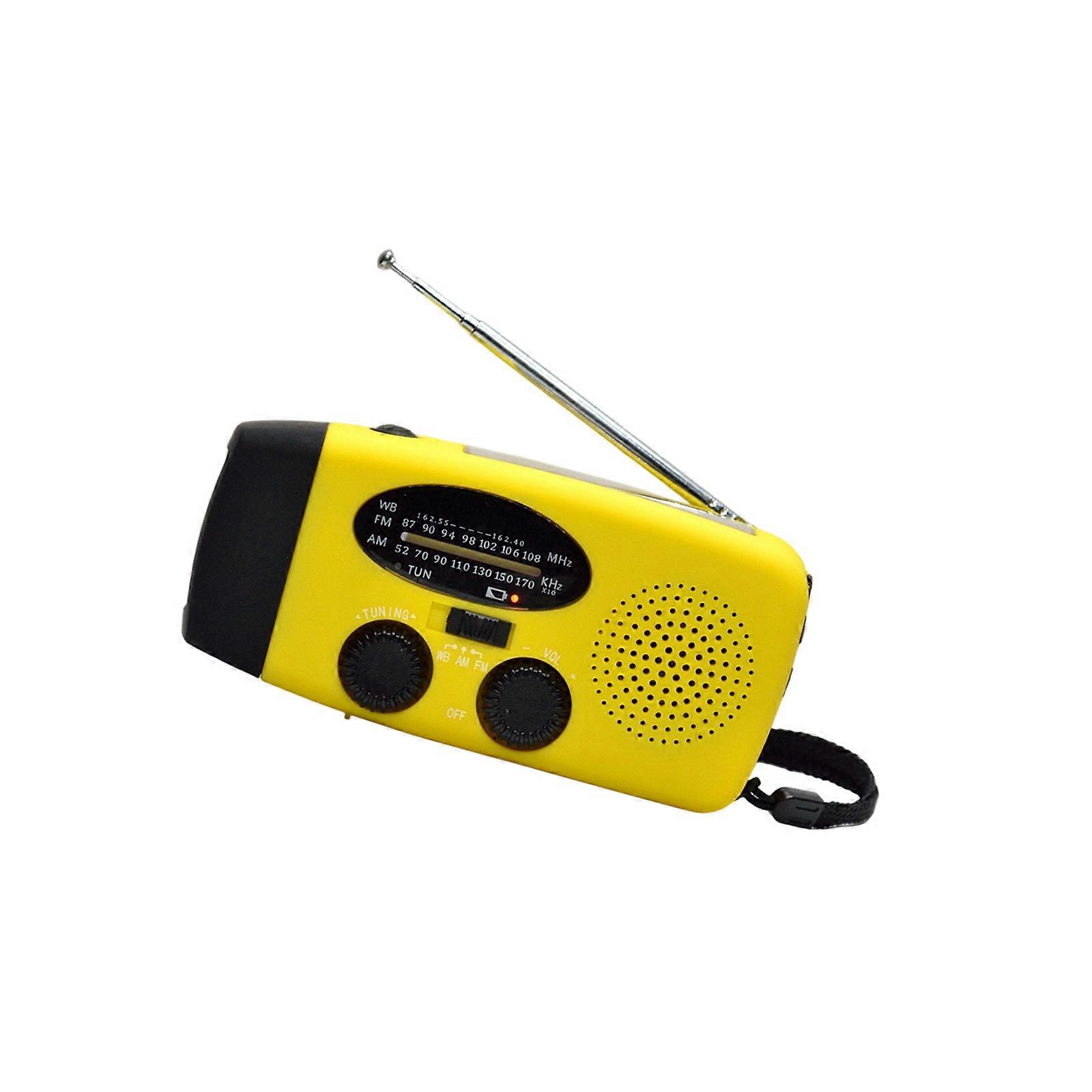 Hand Cranked Radio with LED Flashlight for Emergency AM FM NOAA Portable Weather Radio 2000mAh Power Supply for Camping  yellow