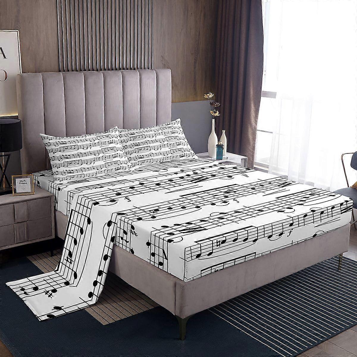 Piano Sheet Music Double Sheet Set with Rotating Design Grunge Style for Twin Bed Decor