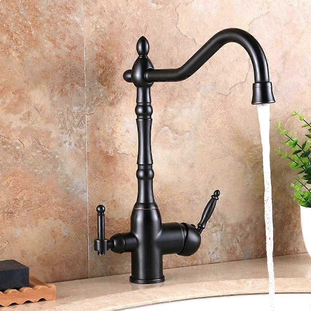 3 Way Kitchen Tap with Swivel Spout Brass Chrome Black Finish, Dual Handle Water Filter Faucet for Sink
