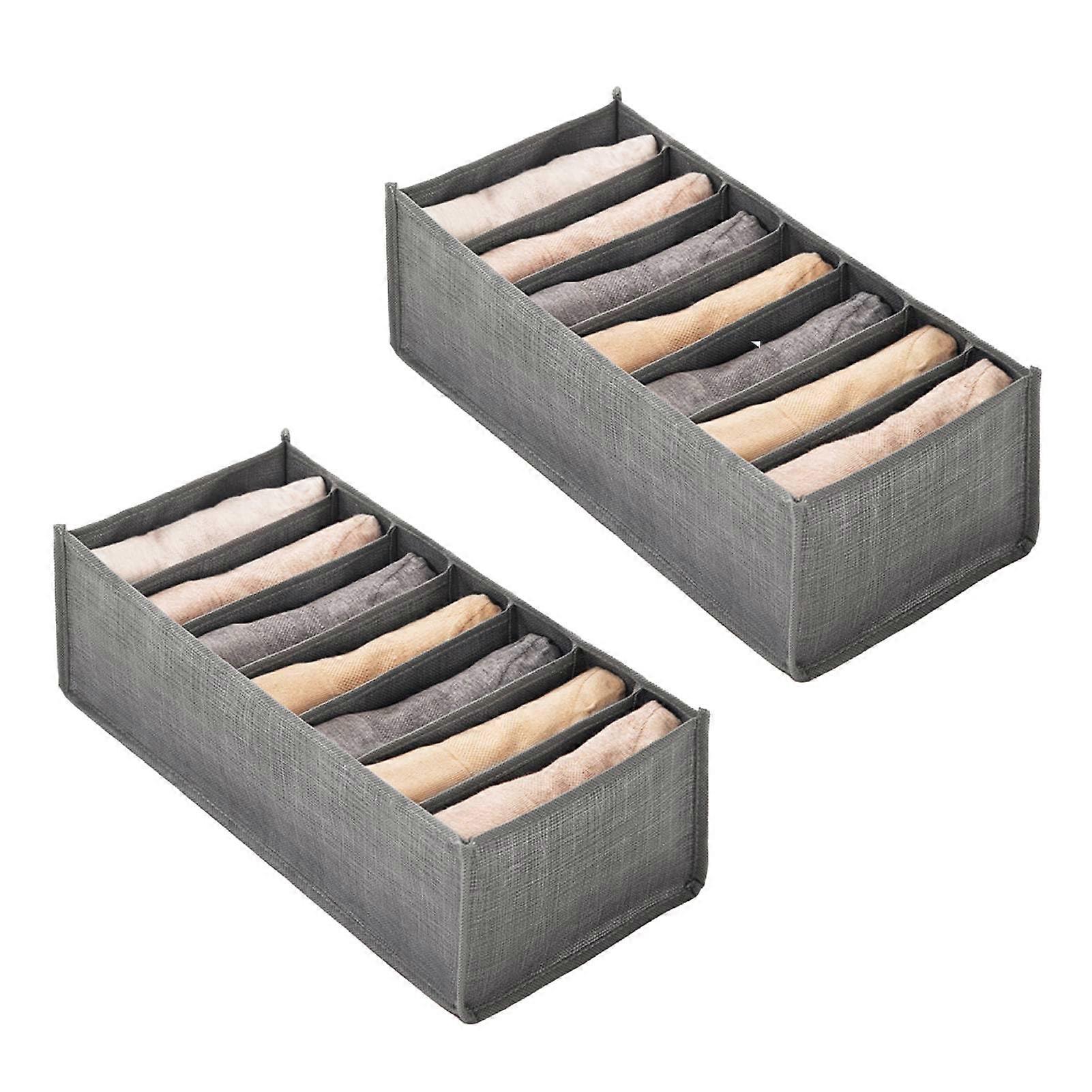 2 Pack Closet Drawer Organizer with 7 Grid Fabric Bins for Bras, Underwear and Socks Storage