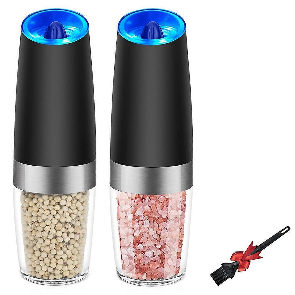 2PCS Salt & Pepper Grinder Electric Gravity Grinder Refillable Automatic Mill Set with Adjustable Coarseness LED Light A
