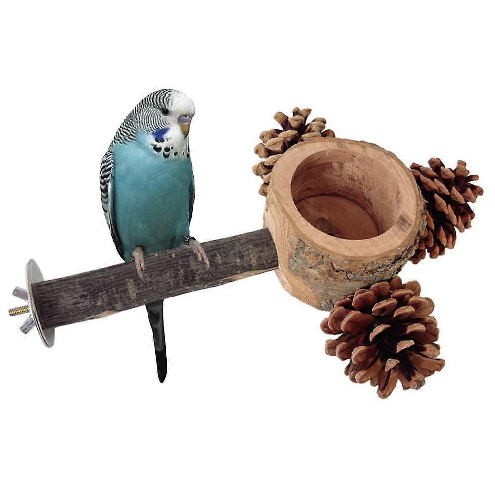 Bird Perch with Bowl and Pinecones, Detachable Chew Toy for Cockatiel, Conure, Budgie, Lovebird, Parakeet