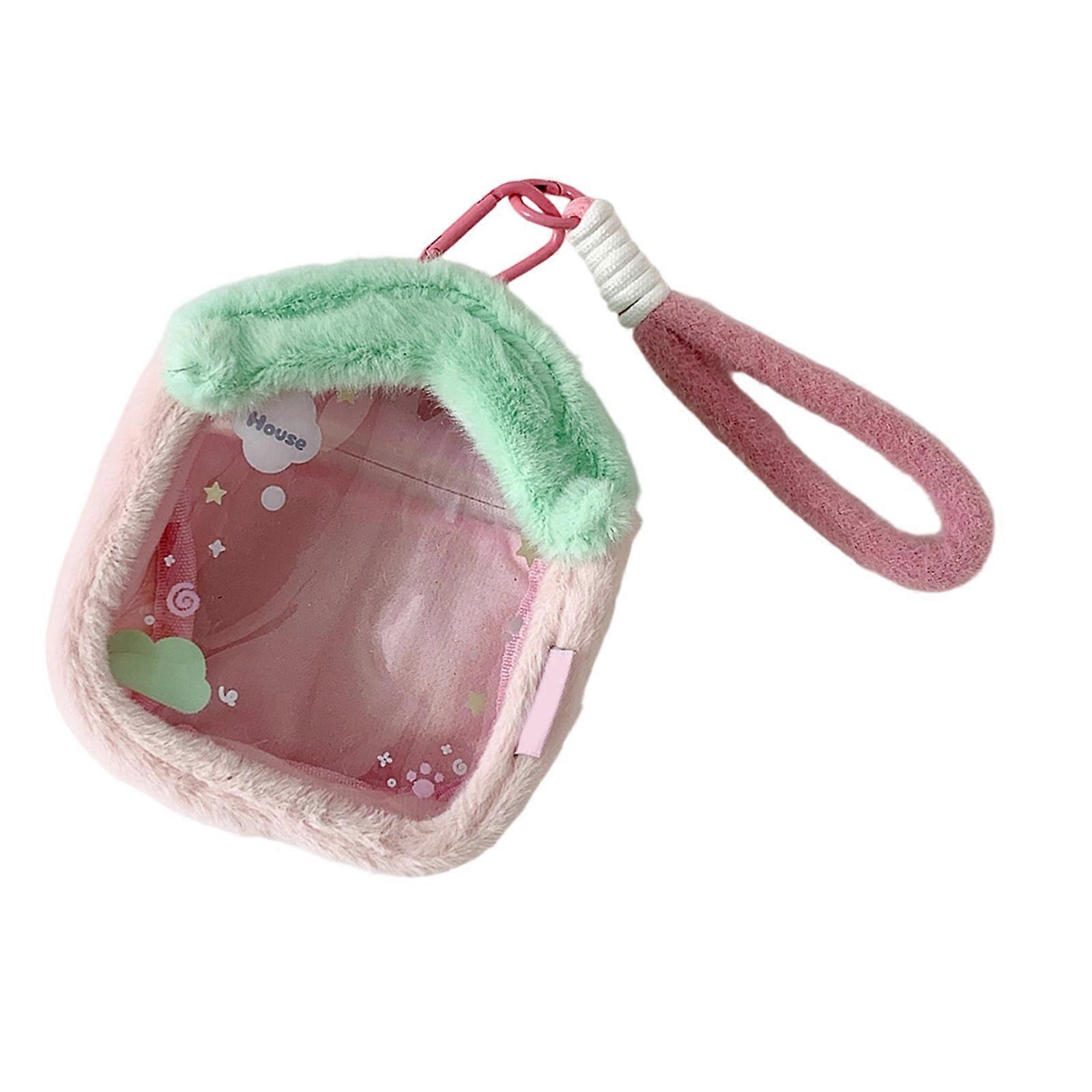 Clear Figure Display Bag with Keychain,Portable Small Doll Storage Bag Hanging Blind Boxes Organizer with Zipper Closure  Pink