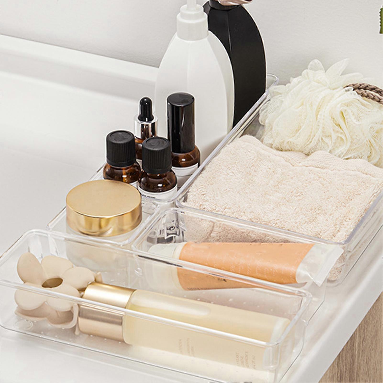 SUSUchens 6Pcs Clear Drawer Organizer Non Slip Compartment Storage Space Saving Transparent Storage Box for Makeup Bathroom Style M