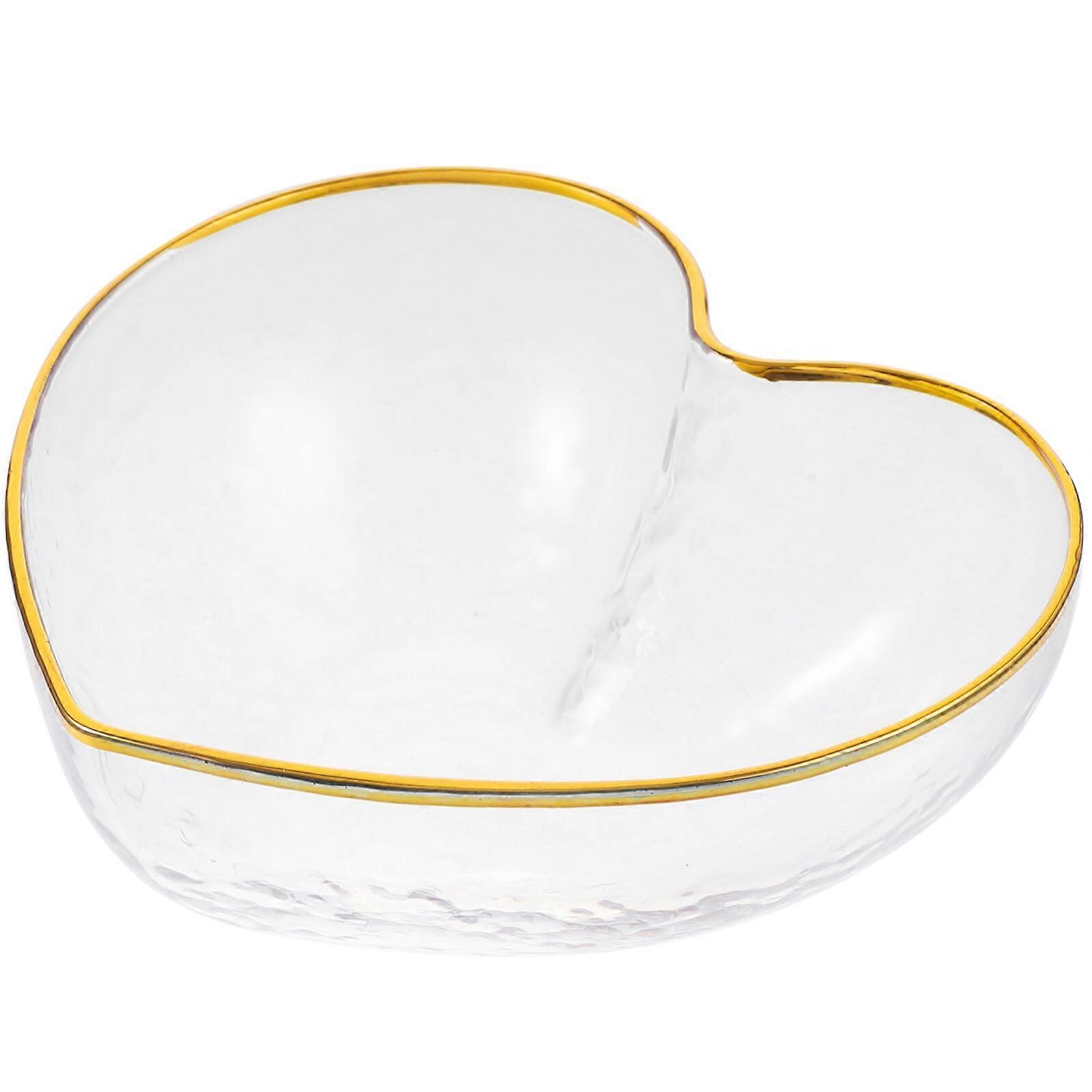 Heart Shaped Glass Serving Bowl with Gold Rim for Salad, Fruit, Dessert and Elegant Tableware
