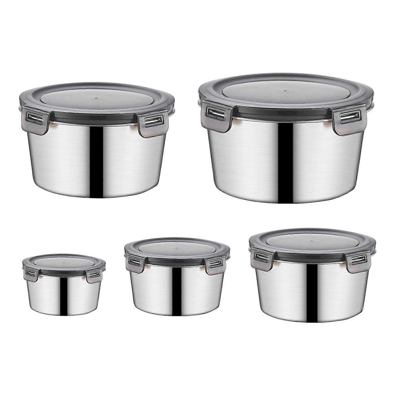 Leak Proof Lunch Holders 5Piece Stainless Steel Lunch Container Set With Lids For Office Lunches Stackable Bowls
