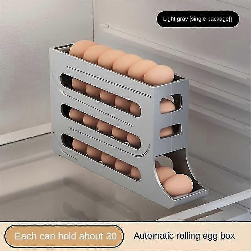 Fridge Egg Rack Organizer for Kitchen, 4 Tier Automatic Rolling Storage Container