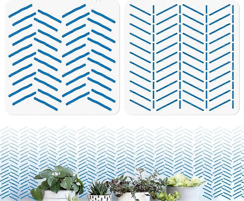 2Pcs Herringbone Lines Stencils for Painting 11.8"x11.8" Reusable Splicing Modern Stencil Drawing Templates DIY Craft Paint Templates for Wall Home De