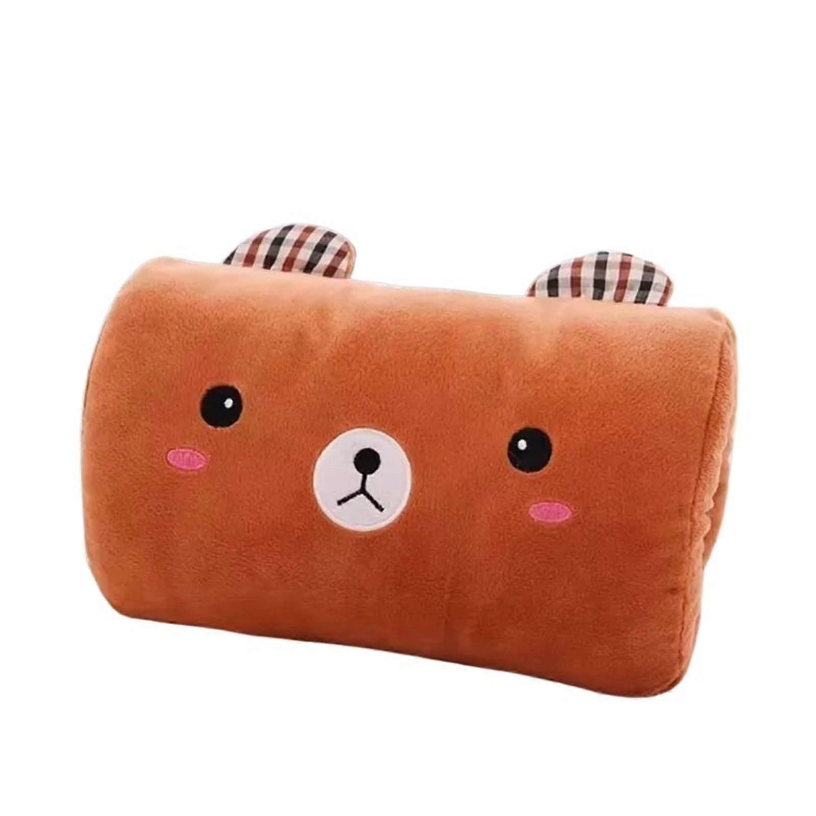 Plush Hand Warmer and Cartoon Arm Pillow for Kids, Soft Dual Function Winter Cushion Brown