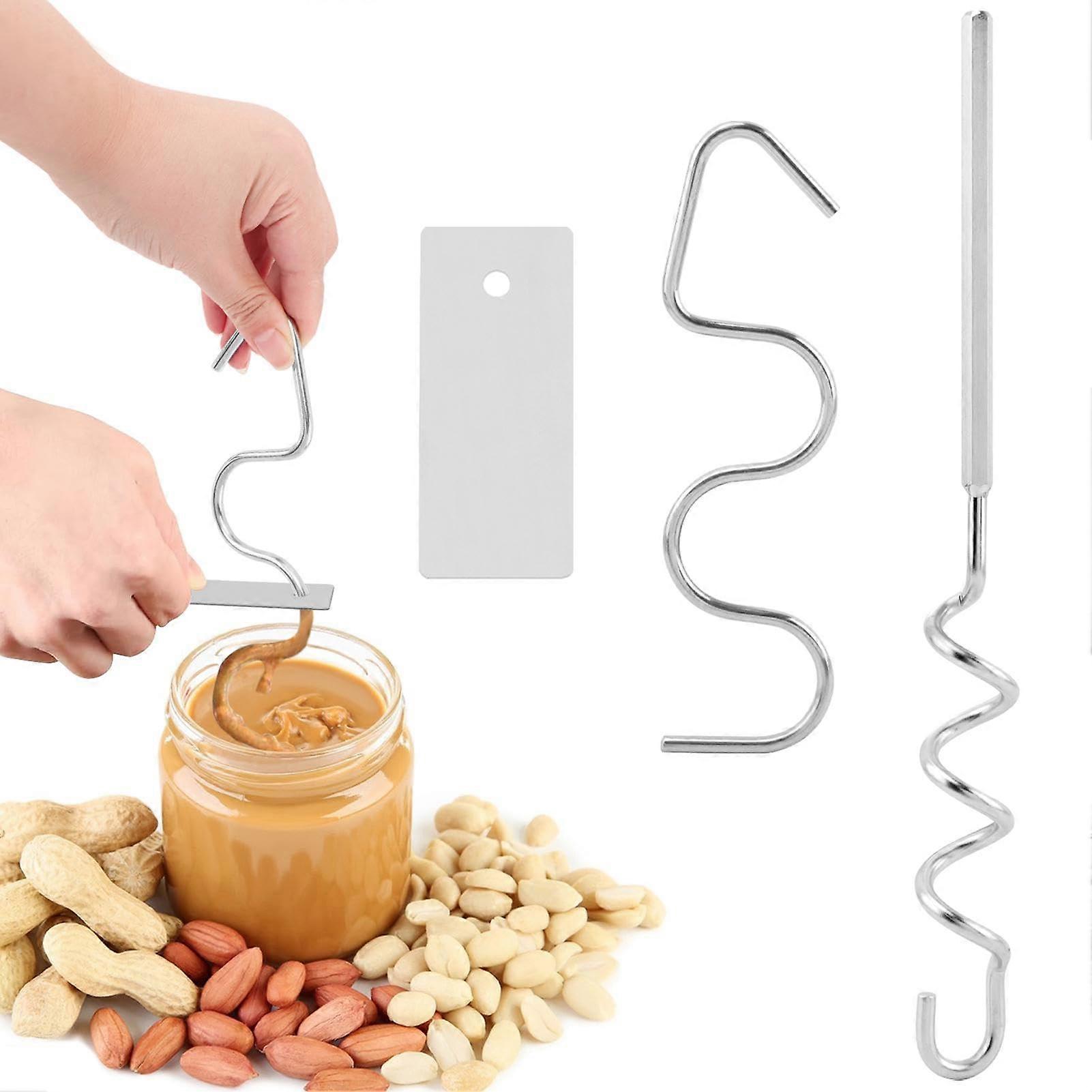 Peanut Butter Stirrer Set, Stainless Steel Nut Butter Mixer for Drill or Hand Mixing with Jar Scraper