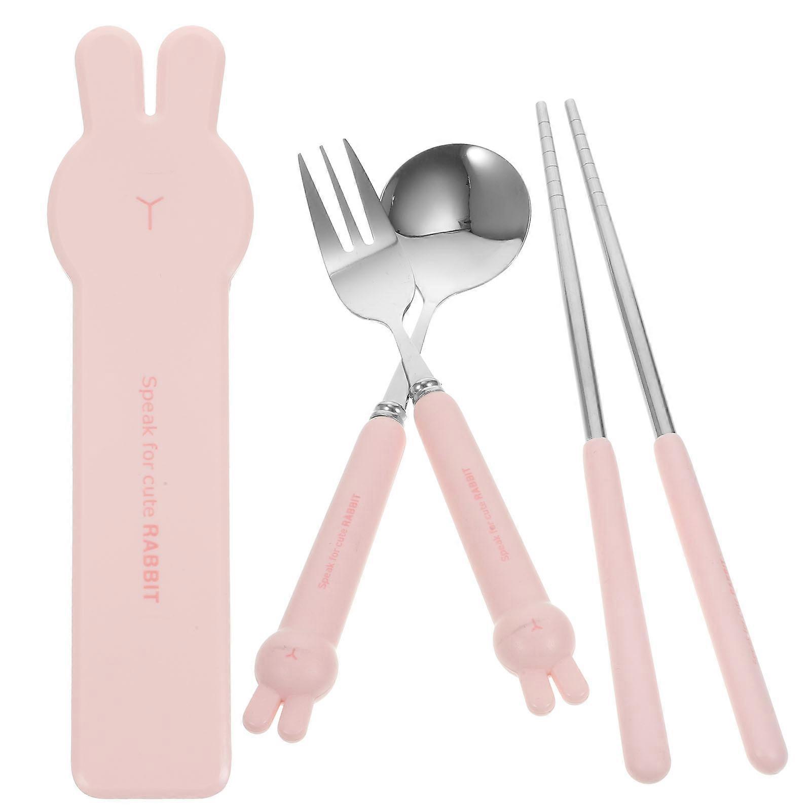 Utensils Reusable Set Spoon Fork Chopsticks Portable 4Sets