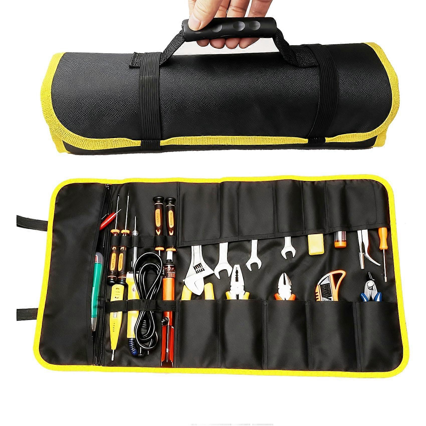 Tool Bag Oxford Toolkit Storage Roll Up Bag Foldable Tool Pocket Organizer Reel Pouch for Wrench Spanner Hammer Mechanics Man