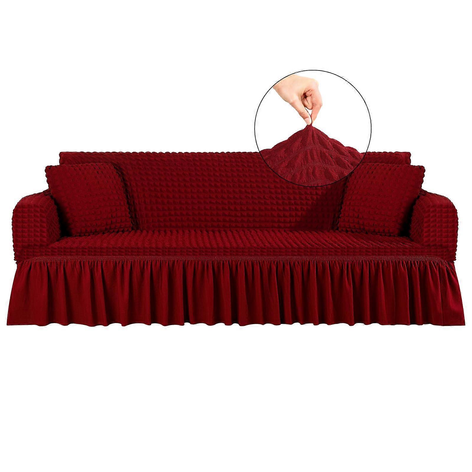 Sofa Slipcover with 2 Pillow Covers, Stretchable Sectional Couch Cover Set, Wine Red Large