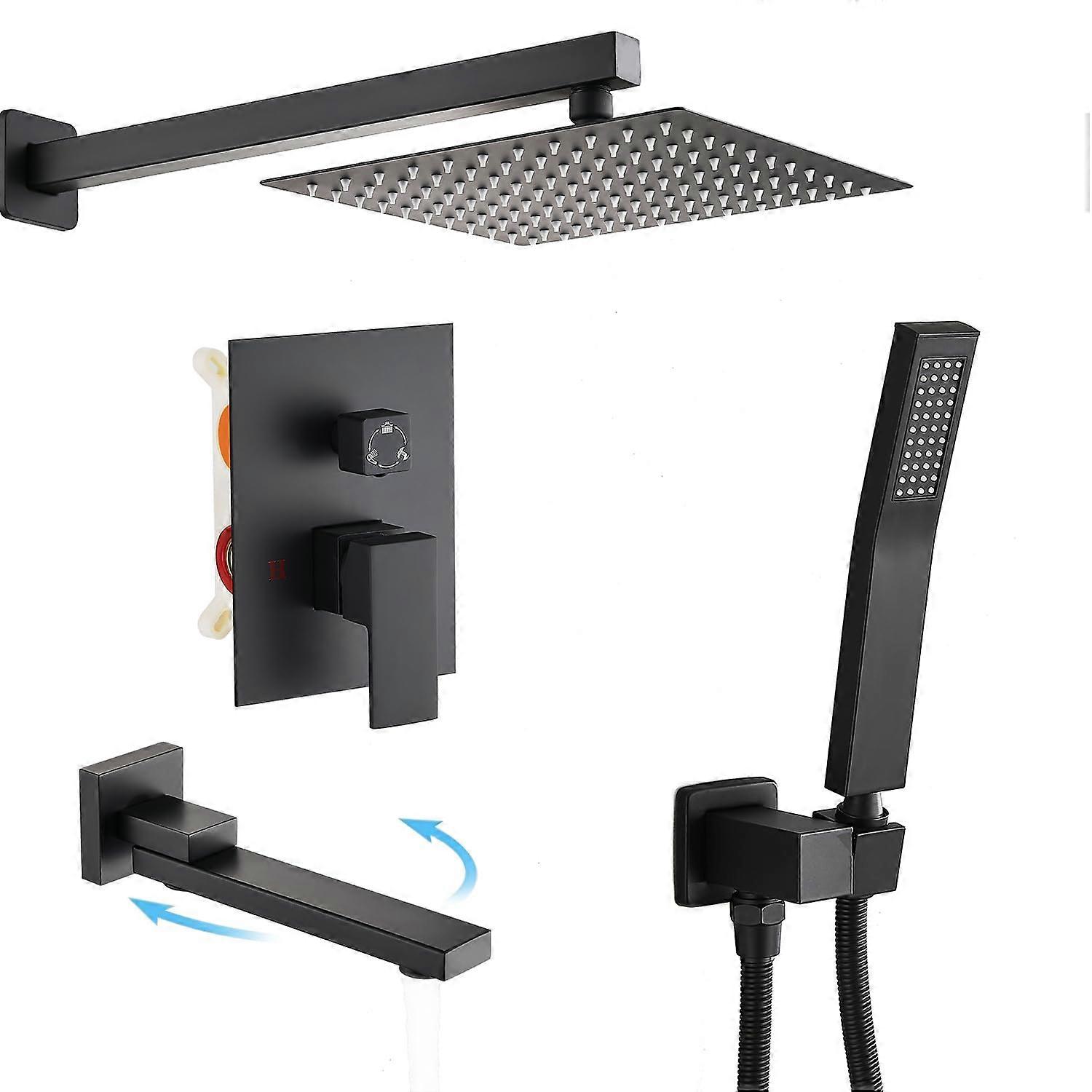 Matte Black Shower Faucet Set with Tub Spout, 10 Inch Rain Shower Head and Handheld Combo